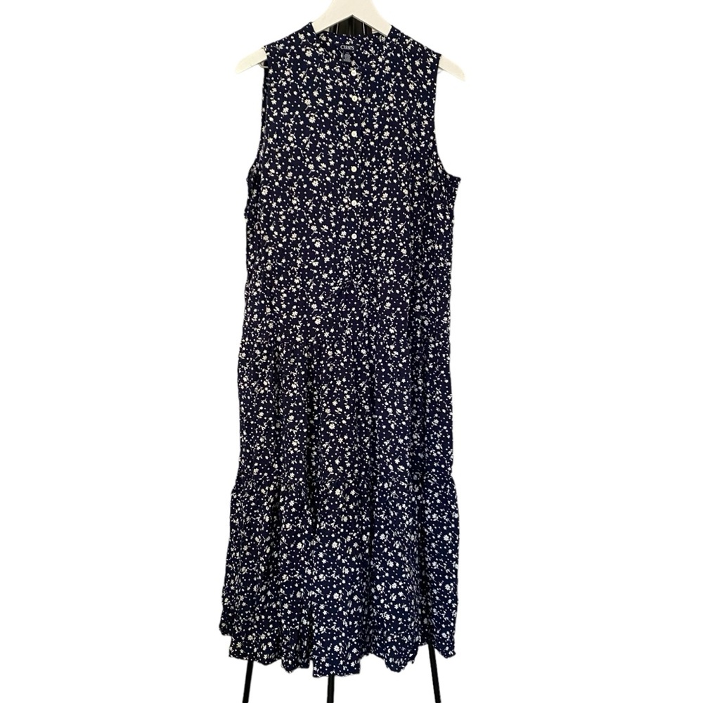 NWT CHAPS $90 Floral Fit & Flare Tie Waist Button Front Midi Dress Women’s Large - Picture 11 of 12